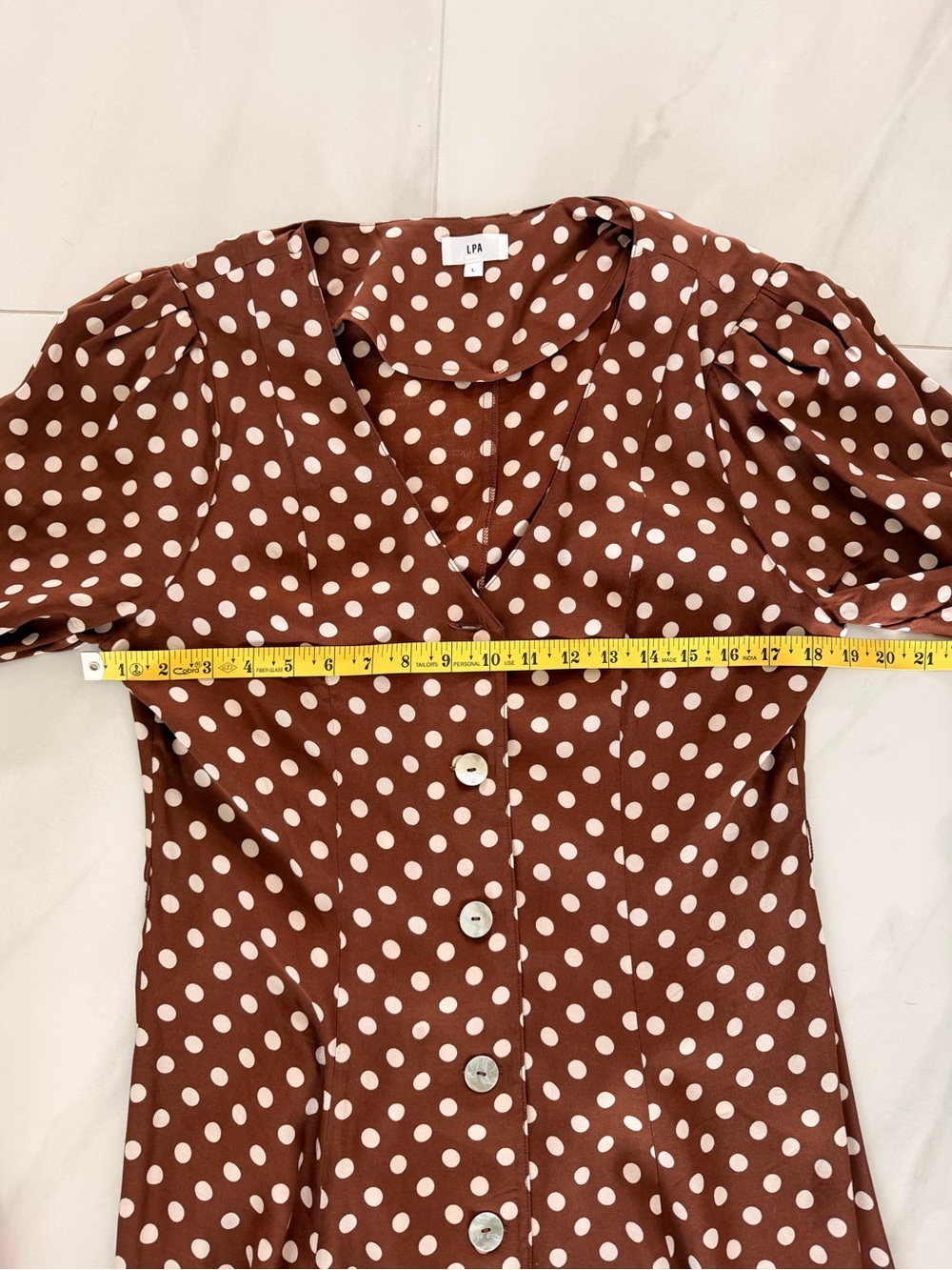 NEVER WORN**LPA Brown and White Polka Dot Wrap Midi Dress - Picture 11 of 13
